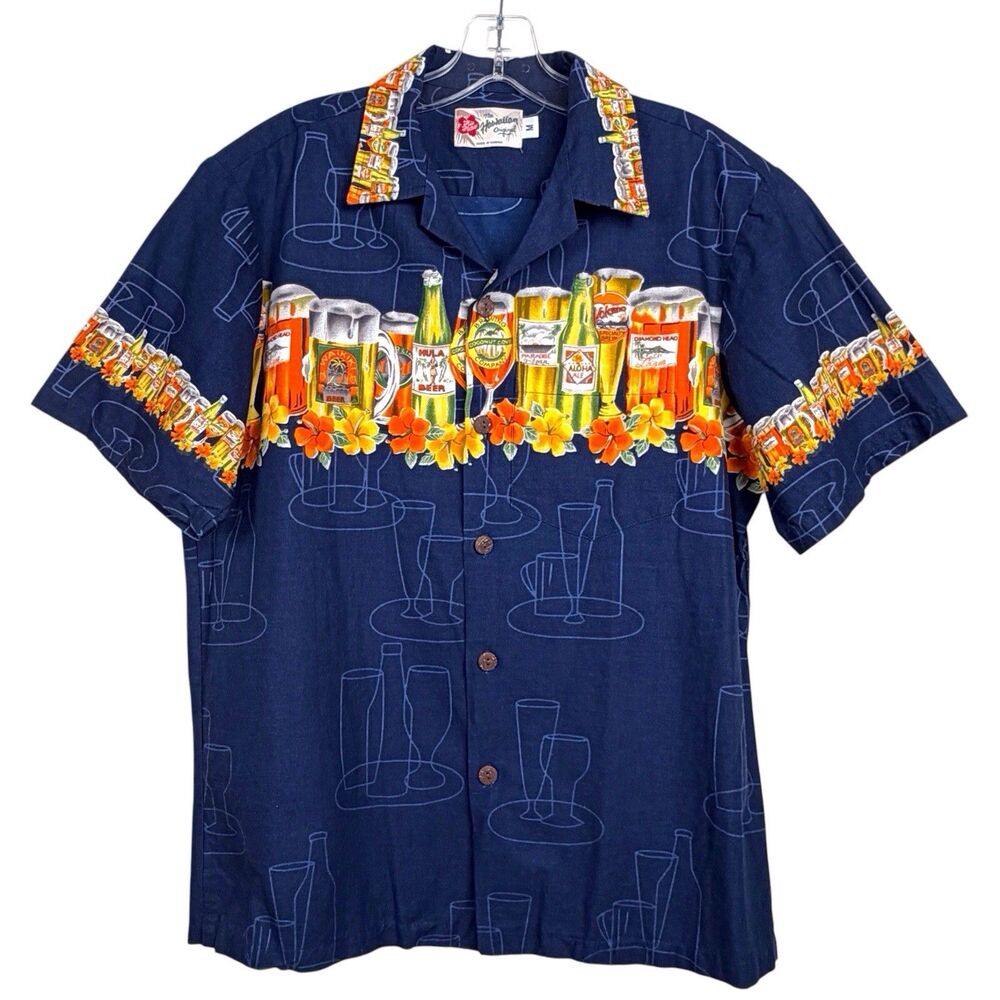 Vintage Hilo Hattie Hawaiian Beer Shirt Made in Hawaii 100% Cotton NWOT M